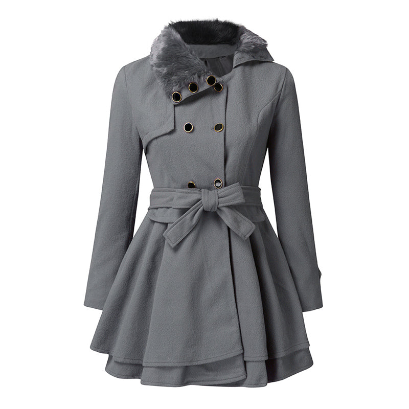 Yena | Élégant trench-coat avec fourrure végane