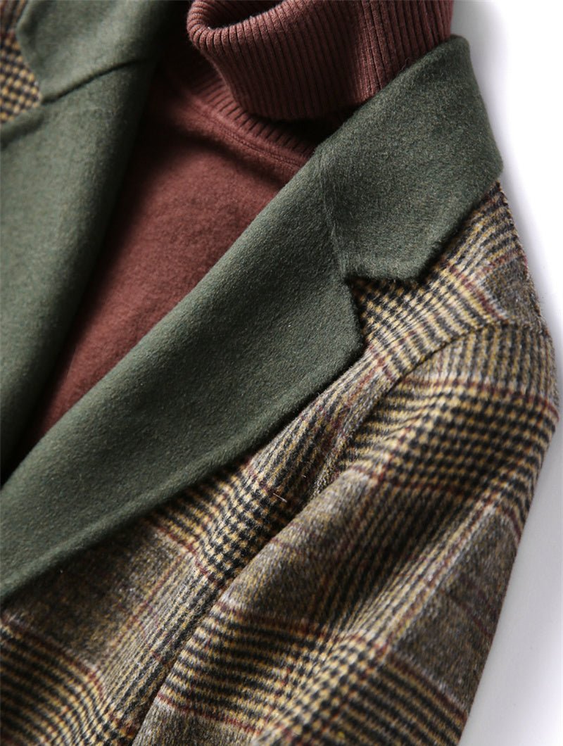 Manteau en Laine à Carreaux Classique d'Hiver