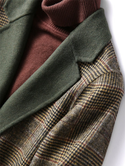 Manteau en Laine à Carreaux Classique d'Hiver