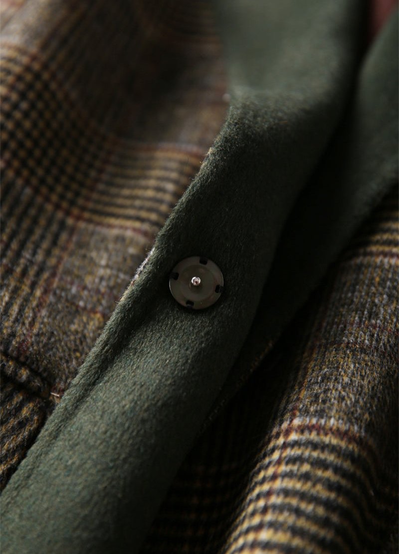 Manteau en Laine à Carreaux Classique d'Hiver