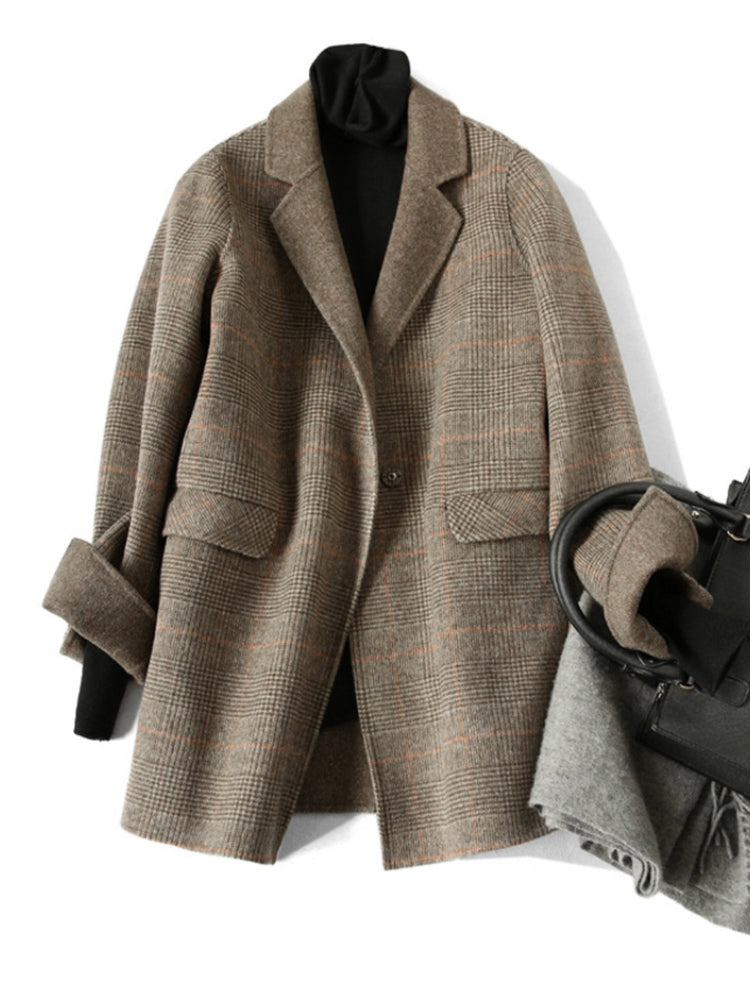 Manteau en Laine à Carreaux Classique d'Hiver
