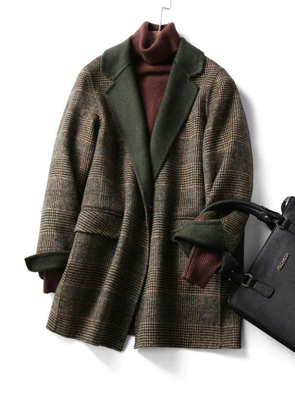 Manteau en Laine à Carreaux Classique d'Hiver