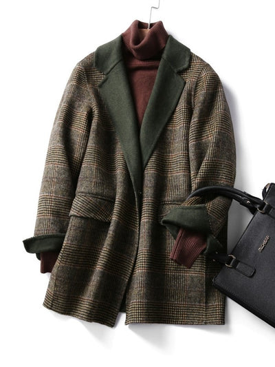 Manteau en Laine à Carreaux Classique d'Hiver