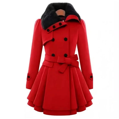 Yena | Élégant trench-coat avec fourrure végane