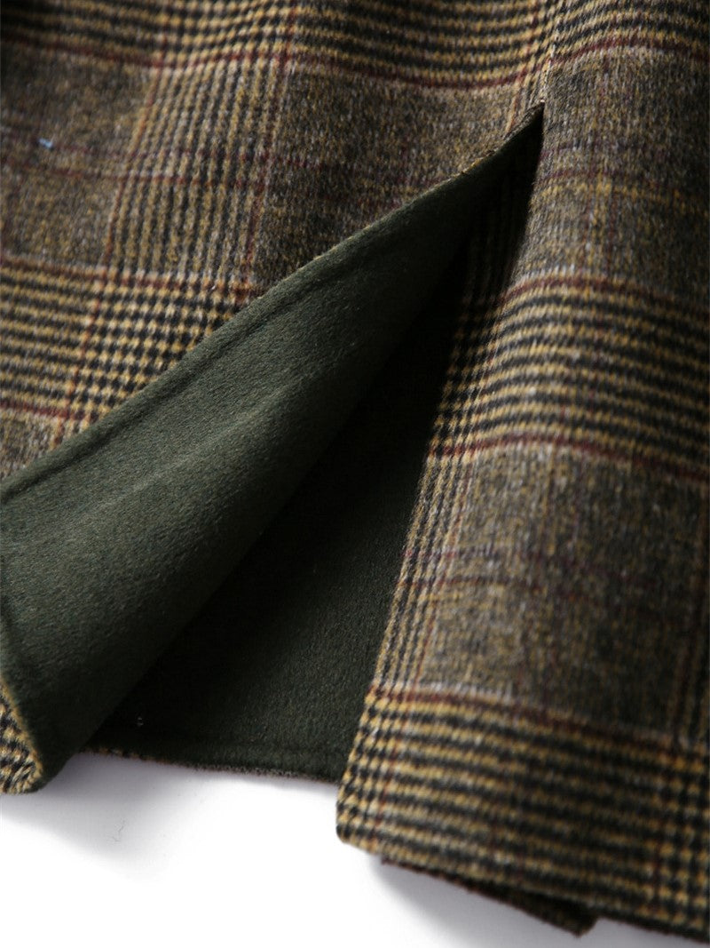 Manteau en Laine à Carreaux Classique d'Hiver