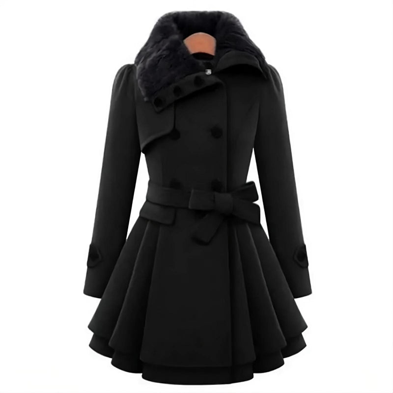 Yena | Élégant trench-coat avec fourrure végane