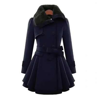 Yena | Élégant trench-coat avec fourrure végane