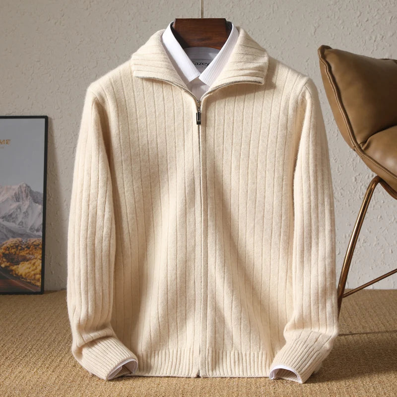 Cardigan Homme Col Montant en Laine | Épais avec Fermeture Éclair