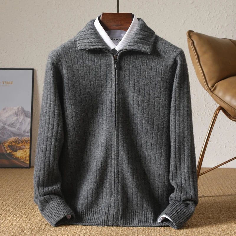 Cardigan Homme Col Montant en Laine | Épais avec Fermeture Éclair
