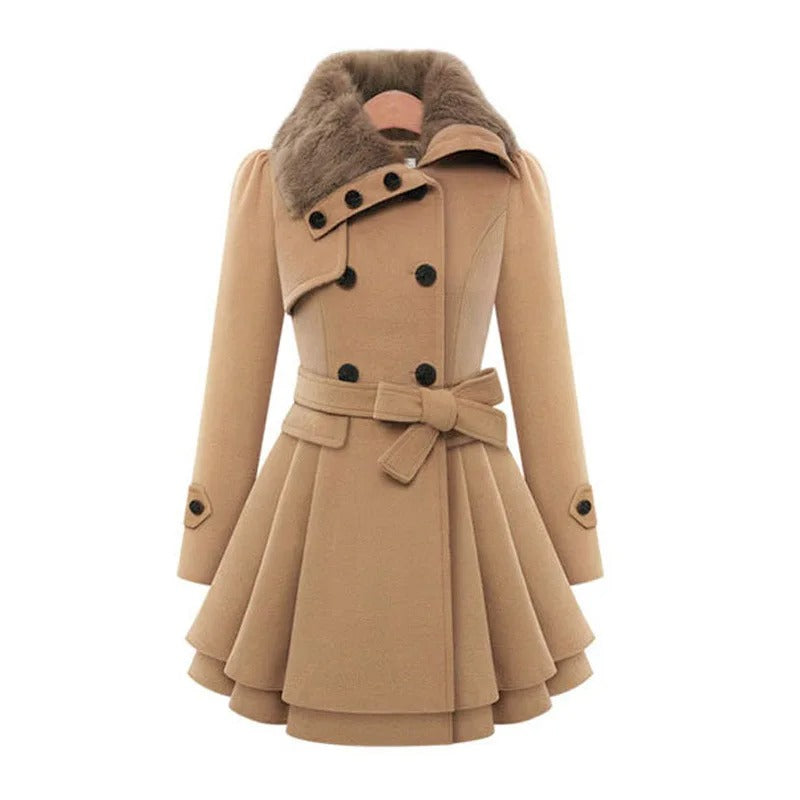 Yena | Élégant trench-coat avec fourrure végane