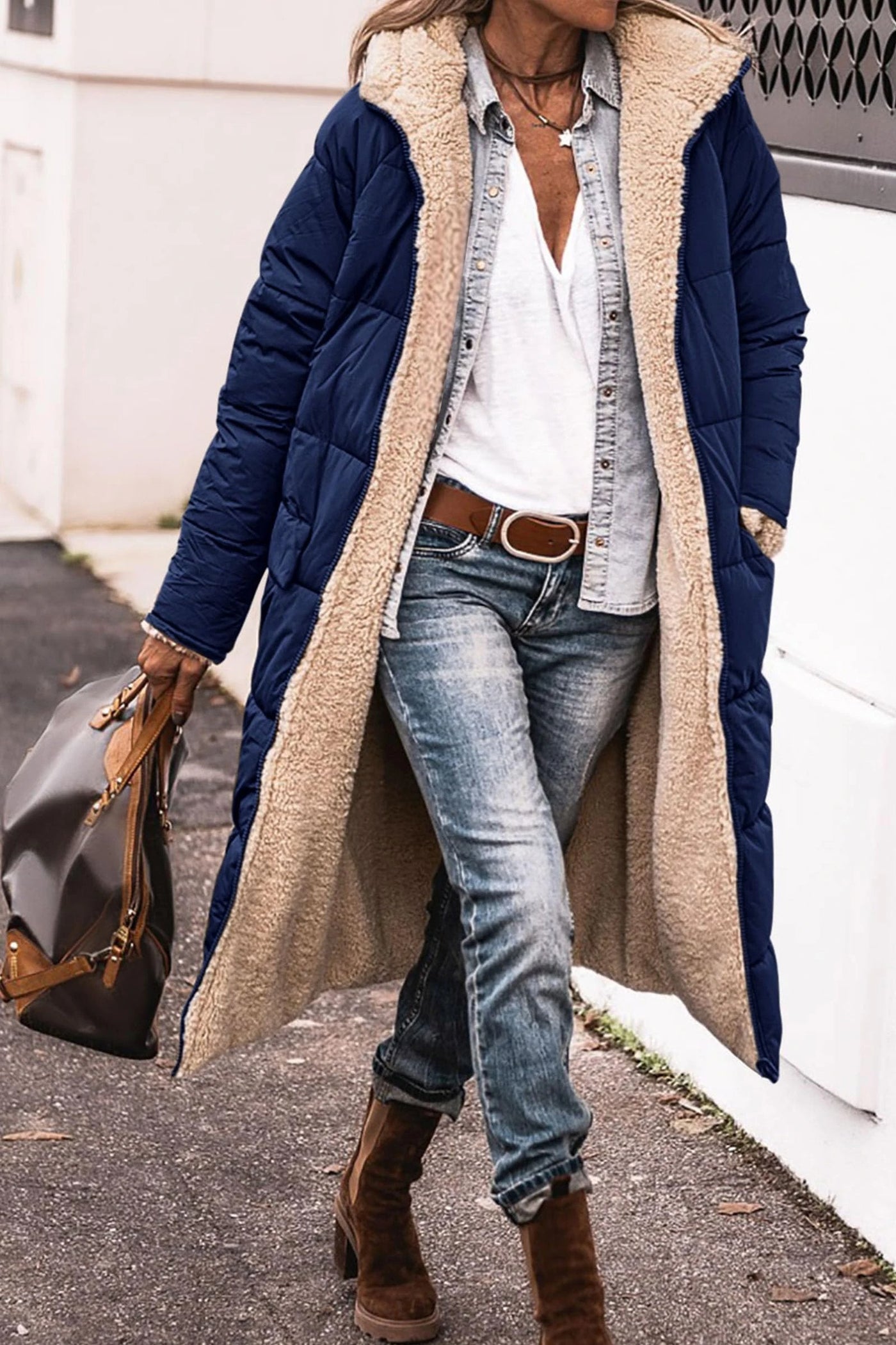 Anny | Manteau Long Réversible Doublé en Fourrure