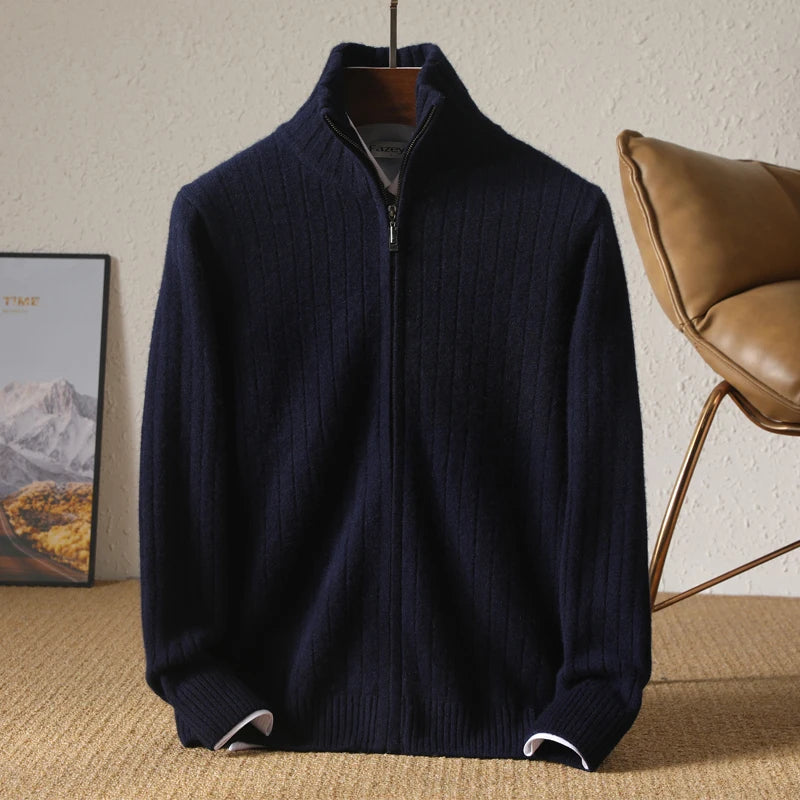 Cardigan Homme Col Montant en Laine | Épais avec Fermeture Éclair