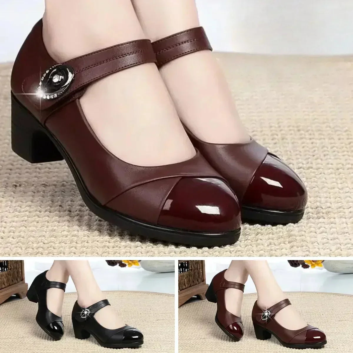 💖Livraison gratuite💖Chaussures orthopédiques en cuir à semelle souple et bouton diamant pour femmes【Confortable, antidérapant】