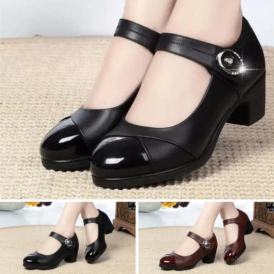 💖Livraison gratuite💖Chaussures orthopédiques en cuir à semelle souple et bouton diamant pour femmes【Confortable, antidérapant】